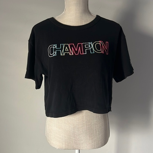 Champion Women's Reverse Weave Embroidered Logo Cropped T-Shirt Black‎ XS